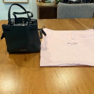 kate spade dark green leather mini tote with top handles with dust bag